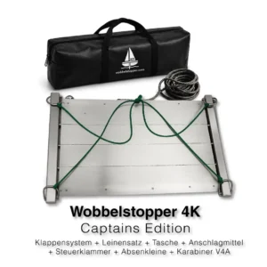 Wobbelstopper 4K Captains Edition mit Klappsystem, Leine, Karabiner und schwarzer Tragetasche für Boot und Yacht